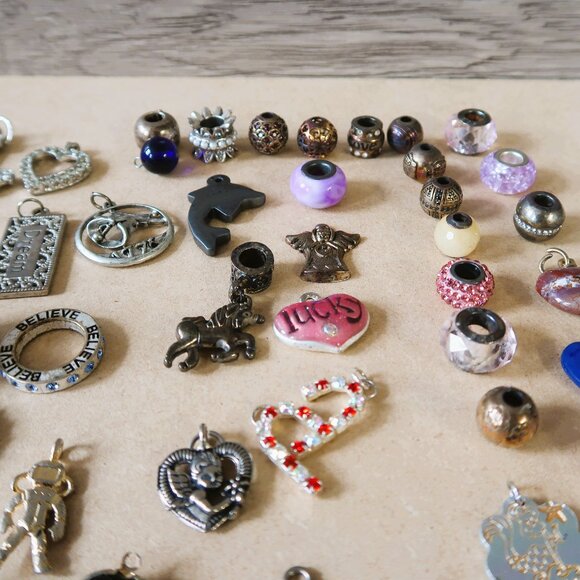100 Pc Pandora Style Charms European Beads Crystals Enamel Bundle Vintage & More - Picture 2 of 15